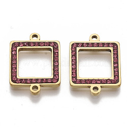 304 connettori per maglie in acciaio inossidabile, con strass, quadrato, oro, roso, 20x15x2mm, Foro: 1.5 mm
