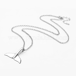 Rostfreiem Stahl Halsketten, mit Anhänger aus Edelstahl und Karabinerhaken aus Messing, Walschwanz Form, Edelstahl Farbe, 21.6 Zoll (55 cm)