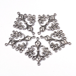 Antique Silver Tibetan Style Rhombus Chandelier Component Links for Dangle Earring Making, Lead Free and Cadmium Free and Nickel Free, 36x30x2mm, Hole: 1.5mm