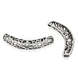 Tibetan Style Alloy Hollow Curved Tube Beads, Curved Tube Noodle Beads, Antique Silver, 68x15x9mm, Hole: 4x6mm