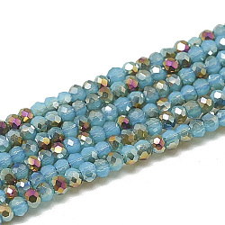 Electroplate opaco colore solido perle di vetro fili, sfaccettato, mezzo placcato, rondelle, cielo azzurro, 2x1.5mm, Foro: 0.7 mm, circa 200pcs/filo, 11.81 pollice