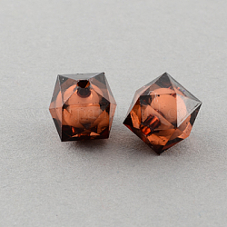 Transparent Acrylic Beads, Bead in Bead, Faceted Cube, Coconut Brown, 16x15x15mm, Hole: 2mm, about 220pcs/500g