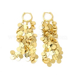 Rack Plating Brass Flat Round Tassel Dangle Hoop Earrings, Long Cluster Drop Earrings for Women, Cadmium Free & Nickel Free & Lead Free, Real 18K Gold Plated, 91mm, Pin: 1mm