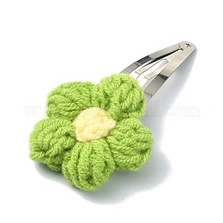 Handgefertigte Baumwoll-Strickornament-Eisen-Haarspangen mit Druckknöpfen für Mädchen, Blume, 77x44x9 mm