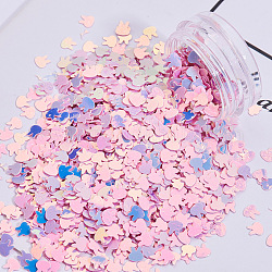 Lentejuelas de manicura glitter conejito brillante, diy sparkly paillette consejos uñas, cabeza de conejo, rosa perla, 4x4x0.3mm, 1 g / caja