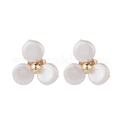 Orecchini a bottone con fiore di perla conchiglia con spilla in ottone da donna, bianco, 16.5x16mm, ago :0.7mm