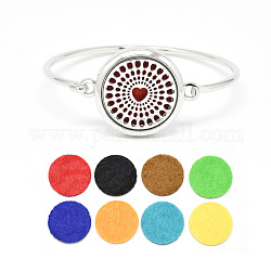 Brass Diffuser Locket Bangles, with Alloy Findings, Heart 304 Stainless Steel Findings and Random Single Color Non-Woven Fabric Cabochons Inside, Magnetic, Flat Round, Random Single Color, 2-3/8 inch(60mm)