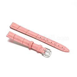 Leather Watch Bands, with 304 Stainless Steel Clasps, Pink, 82~115x12x3.5~4mm