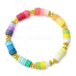 Disco in argilla polimerica e braccialetto elasticizzato con perline rotonde in lega, braccialetto preppy, colorato, diametro interno: 2 pollice (5 cm)