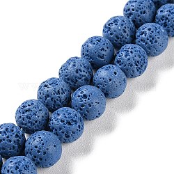 Brins de perles teintées en pierre de lave synthétique, ronde, bleu royal, 10mm, Trou: 1mm, Environ 41 pcs/chapelet, 15.20'' (38.6 cm)