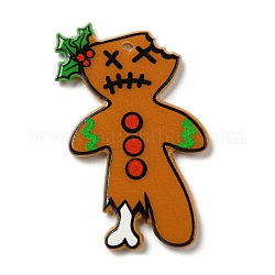 Colgantes de acrílico con tema navideño, hombre de pan de jengibre, 40x26x2.5mm, agujero: 1.8 mm
