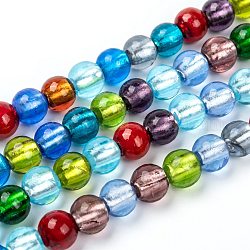 Manuell Silberfolie Glasperlen Stränge, Runde, Mischfarbe, ca. 10 mm Durchmesser, Bohrung: 1.2 mm, ca. 40 Stk. / Strang, 14 Zoll