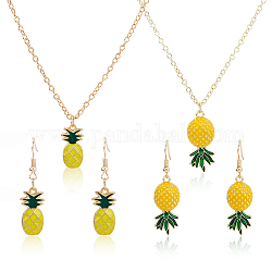 FIBLOOM 2 Sets 2 Style Alloy Pineapple Pendant Necklace & Dangle Earrings, Jewelry Set for Women, Light Gold, 528~533mm, 23~47.5mm, Pin: 0.6mm