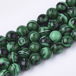 Chapelets de perles en malachite synthétique, ronde, 6mm, Trou: 1mm, Environ 66~67 pcs/chapelet, 15.5 pouce