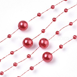Hilo de guirnalda de cuentas de perlas de imitación de plástico abs, ideal para cortina de puerta, decoración de la boda diy material, rojo, 3~8mm, aproximamente 106~108 pcs / cadena, 200 hebra / bolsa, 53.15 pulgada