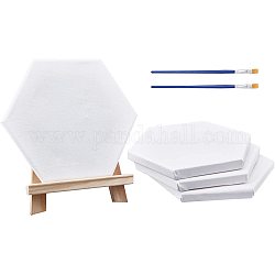 Kits de peinture bricolage, avec toile vierge, Chevalet de table pliant en bois de pin et stylos pinceaux en plastique, blanc, 7 pièces / kit
