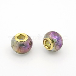 Large Hole Glass European Beads, with Golden Tone Brass Cores, Rondelle, Blue Violet, 14x11mm, Hole: 5mm