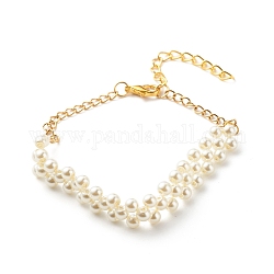 Pulseras de cuentas trenzadas de perlas de vidrio, 304 joyería de acero inoxidable para mujer., blanco cremoso, 7-7/8 pulgada (20 cm)