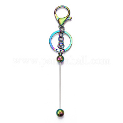 Porte-clés perlé barre en alliage pour la fabrication de bijoux bricolage artisanat, Avec fermoirs en homard en fer et anneau en fer, multicolore, 15.5~15.8 cm