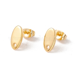 201 Stainless Steel Stud Earring Findings with Hole, 304 Stainless Steel Pins and Ear Nuts, Oval, Real 24K Gold Plated, 11x6mm, Hole: 1.6mm, Pin: 0.8mm