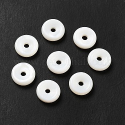 Perles de coquillages naturels d'eau douce, disque de donut / pi, blanc, 8x2.5mm, Trou: 1.5mm