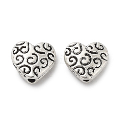Perline in lega stile tibetano,  cadmio& piombo libero, cuore, argento antico, 8.5x9x6.5mm, Foro: 1.5 mm, circa 1111pcs/1000g