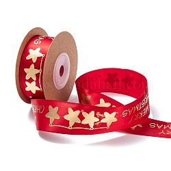 Polyesterband, Sternenmuster mit Wort Frohe Weihnachten, rot, 1 Zoll (26 mm), ca. 10 Yards / Rolle