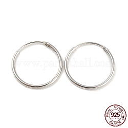925 orecchino a cerchio Huggie in argento sterling placcato in rodio, con timbro s925, Vero platino placcato, 16x1.2mm