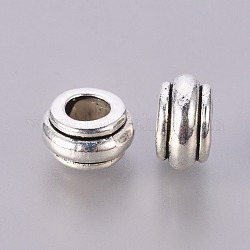 Metall europäischen Perlen, Antik Silber Farbe, Bleifrei und cadmium frei, 10 mm in Durchmesser, 5.5 mm dick, Bohrung: 4.5 mm
