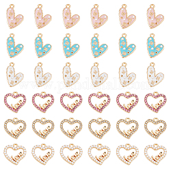 SUPERFINDINGS 36pcs 6 style Alloy Enamel Pendants, with ABS Plastic Imitation Pearl and Rhinestone, Heart, Golden, 14.5~21x14.5x2.5~4mm, Hole: 1.6mm, 6pcs/style
