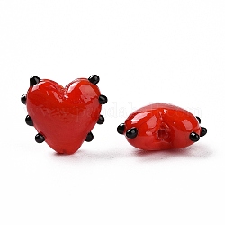 Perles vernissées manuelles, cahoteuse, cœur, rouge, 15.5x17x8mm, Trou: 1.4~1.6mm