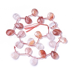 Fili di perle di quarzo ematoide naturale, perline forate, quarzo ferruginoso, sfaccettato, lacrima, 18~19x13~14x5~7mm, Foro: 1 mm, circa 22pcs/filo, 15.35 pollice
