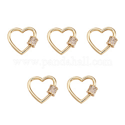 Brass Micro Pave Clear Cubic Zirconia Screw Carabiner Lock Charms, for Necklaces Making, Heart, Golden, 17.5~18x20x5.5mm, Screw: 5x5.5mm