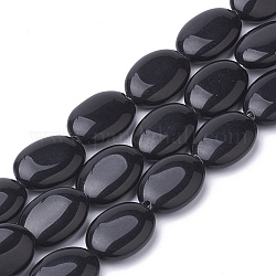 Chapelets de perles en pierre noire naturelle, ovale, 18~18.5x13x6mm, Trou: 1mm, Environ 22 pcs/chapelet, 15.7 pouce