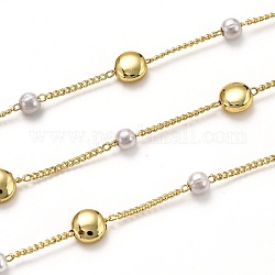 Cadenas de latón hechas a mano, con perla acrílica de imitación y carrete, Plateado de larga duración, soldada, dorado, link: 1.8x1.4x0.4 mm