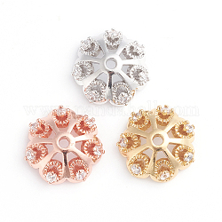 Capuchon de perle de zircone cubique transparent à micro-pavé en laiton à plusieurs pétales, fleur, couleur mixte, 13x4mm, Trou: 1.5mm