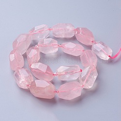 Chapelets de perles en quartz rose naturel, facette, polygone, 19~22x12~18mm, Trou: 1.5mm, Environ 16~17 pcs/chapelet, 15.15 pouce ~ 16.14 pouces (38.5~41 cm)