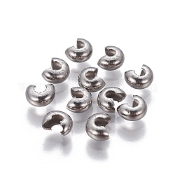 304 Edelstahl-Crimp-Perlen-Abdeckungen, Edelstahl Farbe, 6 mm lang, 5 mm in Durchmesser, 3 mm dick.