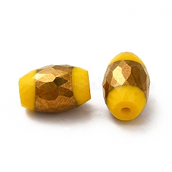 Perlas de vidrio electrochapadas opacas, medio de oro chapado, facetados, oval, amarillo, 12x8mm, agujero: 0.8 mm