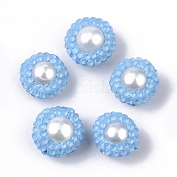 Abalorios de Diamante de imitación de arcilla polímero, con perla natural cultivada de agua dulce, plano y redondo, luz azul cielo, 12~13x8~9mm, agujero: 0.7 mm