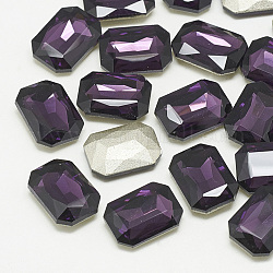 Cabujones de cristal con rhinestone, facetados, octágono rectángulo, tanzanita, 10x8x3.5mm