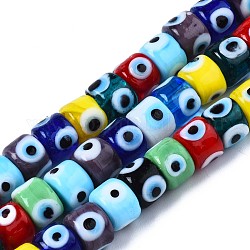 Handmade Evil Eye Lampwork Beads Strands, Column, Mixed Color, 8.5x6~7mm, Hole: 2mm, about 53~56pcs/strand, 13.78 inch~14.17 inch(35cm~36cm)