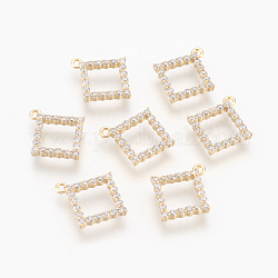 Brass Micro Pave Cubic Zirconia Charms, Rhombus, Clear, Nickel Free, Real 18K Gold Plated, 15x13.5x2mm, Hole: 1mm