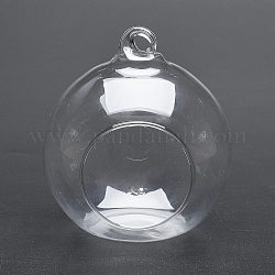 Transparente Wandbehang Glaskugel Pflanzer Terrarium Behälter Vase, flache Basis, Perfekt für die Inneneinrichtung, Runde, Transparent, 80x90 mm, Bohrung: 6 mm, Innendurchmesser: 50 mm