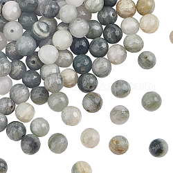 Perles de jaspe ligne verte naturelle, facette, ronde, 8~8.5mm, Trou: 1mm, 100 pcs