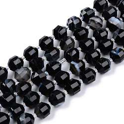 Ágata con bandas negras naturales / hebras de cuentas de ágata a rayas, redondo, facetados, 8~9x10mm, agujero: 1.2 mm, aproximamente 33~35 unidades / cadena, 15.16 pulgada (38.5 cm)