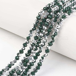 Fili di perline di vetro opaco placca, mezzo argento placcato, sfaccettato, rondelle, verde scuro, 4x3mm, Foro: 0.4 mm, circa 130pcs/filo, 16.54 pollici (42 cm)