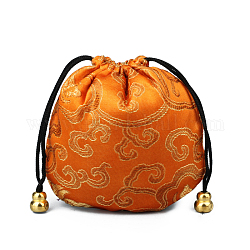 Pochettes d'emballage de bijoux en brocart de soie de style chinois, sacs-cadeaux à cordon, motif de nuage de bon augure, orange foncé, 11x11 cm