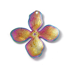 Ionenbeschichtung (IP) 304 Edelstahlanhänger, Blume Anhänger / charms, Regenbogen-Farb, 45x42x3 mm, Bohrung: 1.8 mm