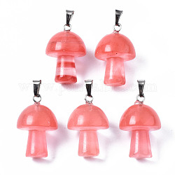 Cherry Quartz Glass Pendants, with Stainless Steel Snap On Bails, Mushroom Shaped, 24~25x16mm, Hole: 5x3mm